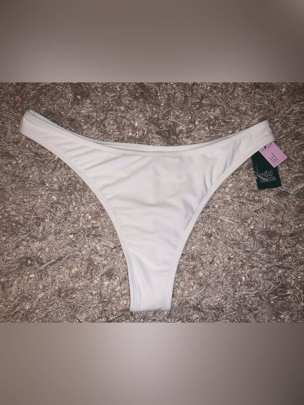 White Bikini Bottom - low rise High leg extra cheeky Thong size L NWT